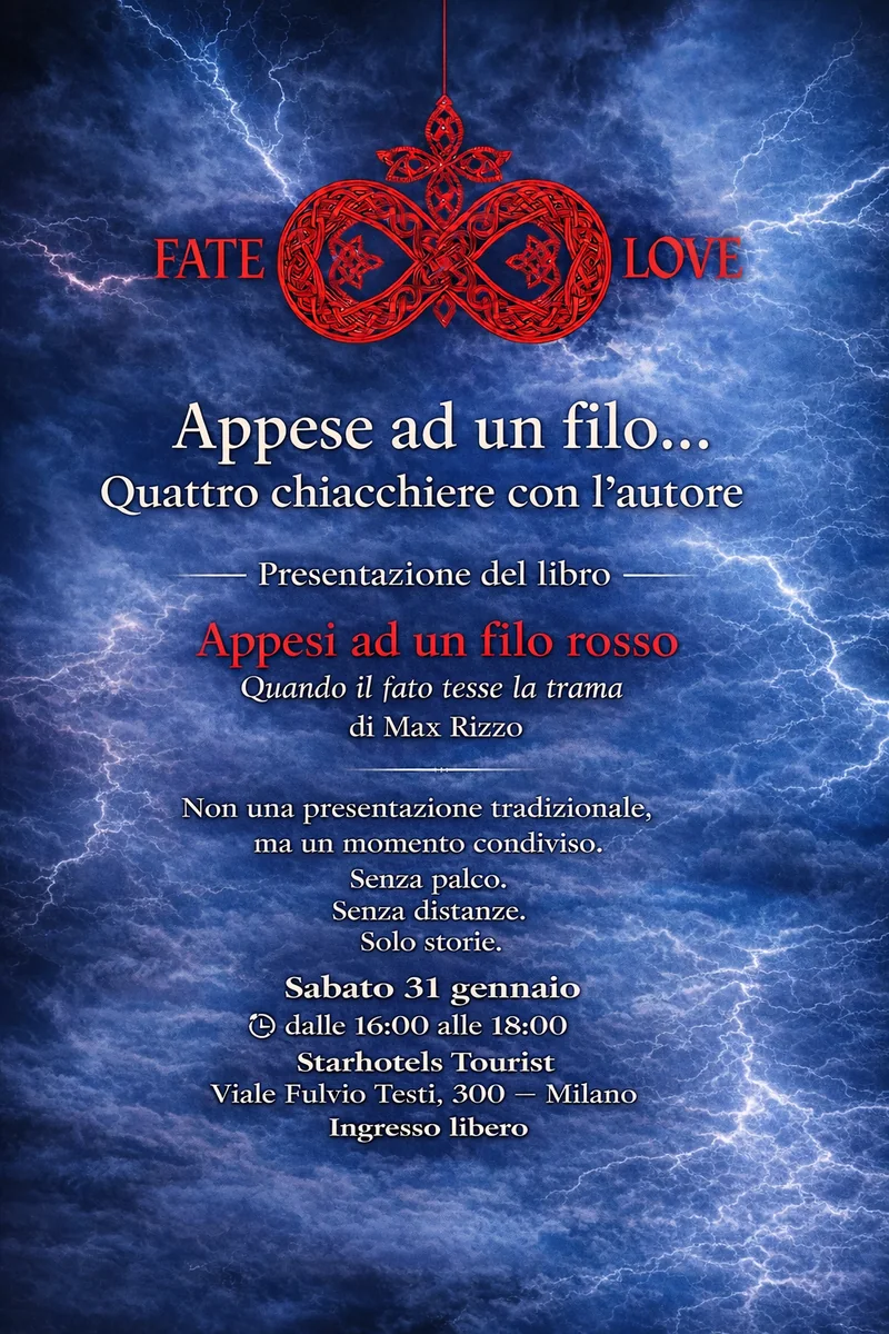 Locandina della presentazione Appese ad un filo, quattro chiacchiere con l&rsquo;autore, presso Starhotels Tourist a Milano