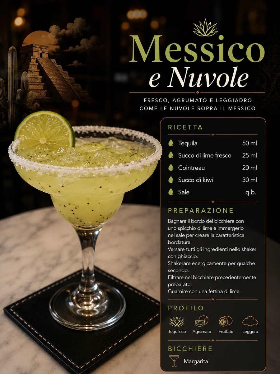 Scheda del cocktail Messico e Nuvole firmato Max Rizzo, con ricetta e preparazione