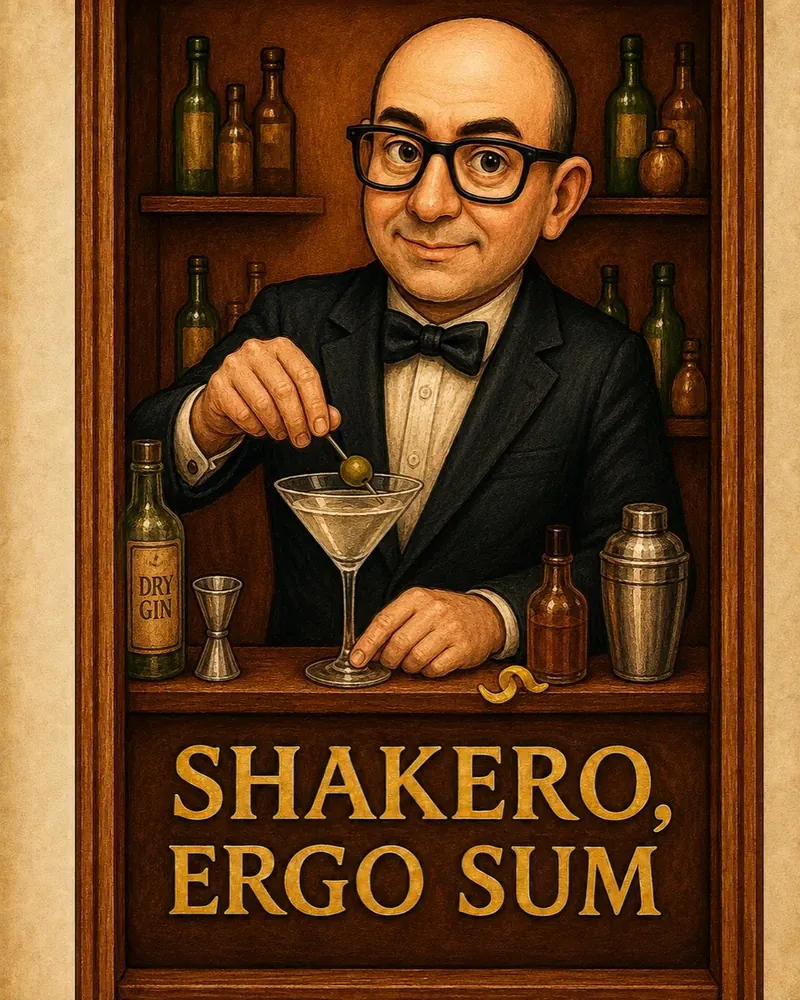 Illustrazione Shakero, ergo sum, il segno grafico di Max Rizzo barman